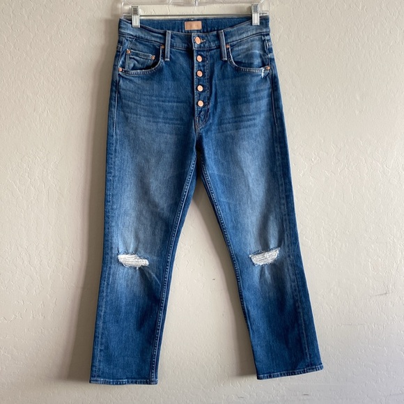 MOTHER Denim The Pixie Tomcat Crop Jeans in Not Cut & Pasted Blue 27 - Picture 5 of 14